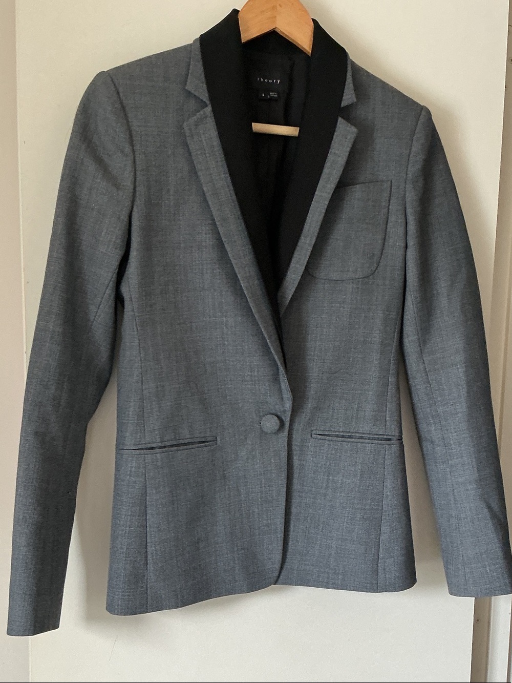 Theory Gray Blazer with Black Notch Lapel